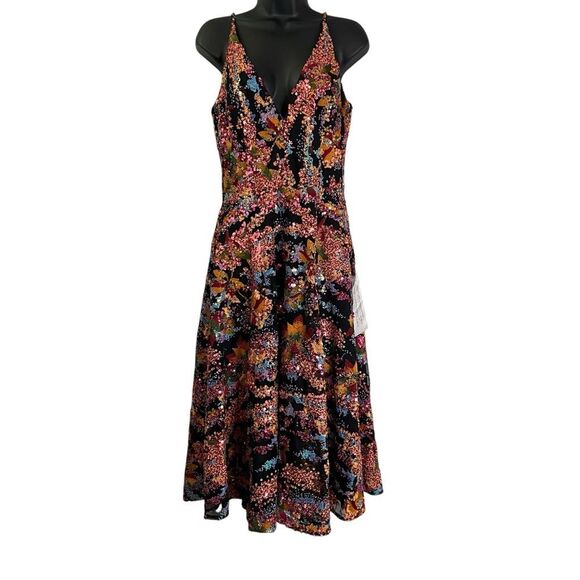 Dress The Population Elisa Embroidered Sequin Dress Medium Papaya Gown Sparkly - Picture 1 of 14